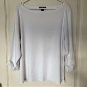 Karen Scott White Boat Neckline Cuffed Sleeve Top. Women's Size 2X